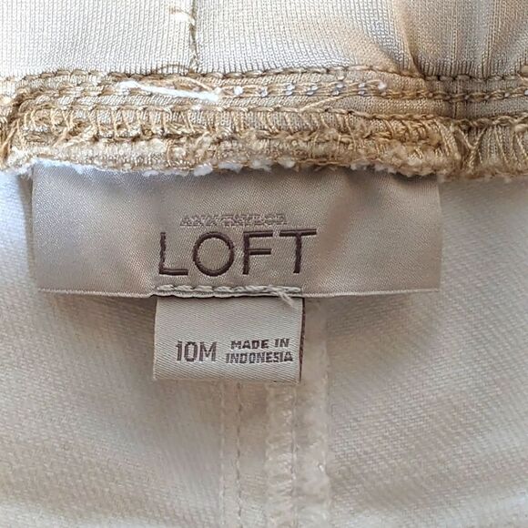 Ann Taylor LOFT White Underbelly Maturity Pull On Cotton Jeans W/Tan Waist - Picture 6 of 8